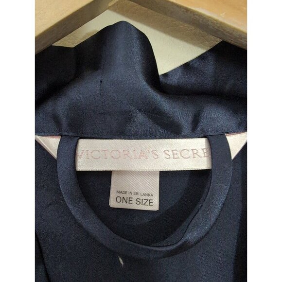 Victorias Secret Short Satin Robe Womens‎ OS Blue Long Sleeve Tie Front Pockets - Picture 7 of 10